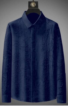 Men's Exclusive Blue Cotton Fabric Italian Crush Shirt