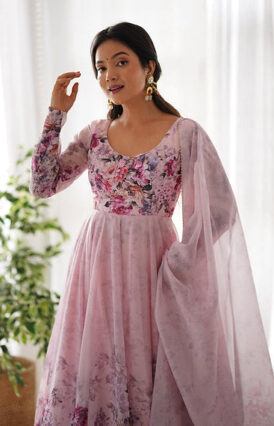 Beautiful Baby Pink Colour Flower Printed anarkali Suit