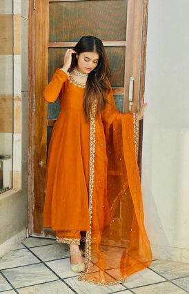 Orange Colour Faux Georgette Anarkali Suit