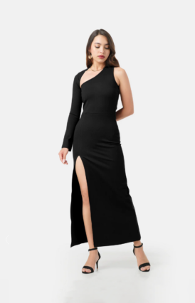 Black Asymmetrical Evening Maxi Dress