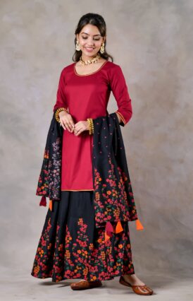 Maroon Black Palazzo Set for Women with Dupatta