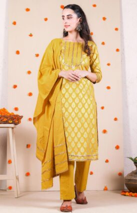 Yellow Festive Kurta Set with Dupatta & Gota Work