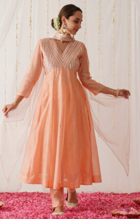 Peach Chanderi Kurta Set with Dupatta