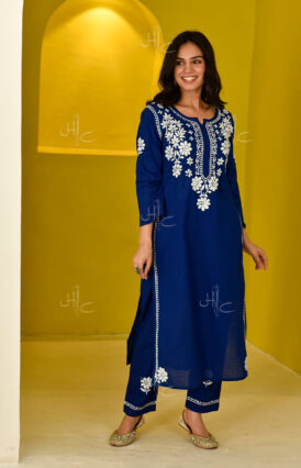 Juhaina  Cotton Straight Set (Dark Blue)