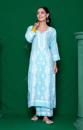 Modal  Solid Women's 2PC Long Kurta Set - Blue