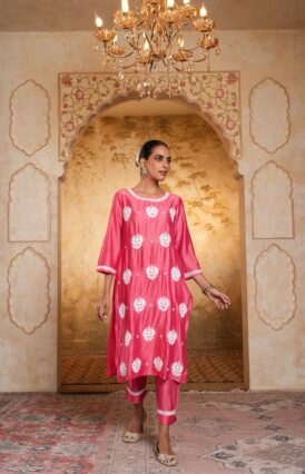 Chanderi  Solid Women's 2 PC Long Kurta Set - Dark Pink