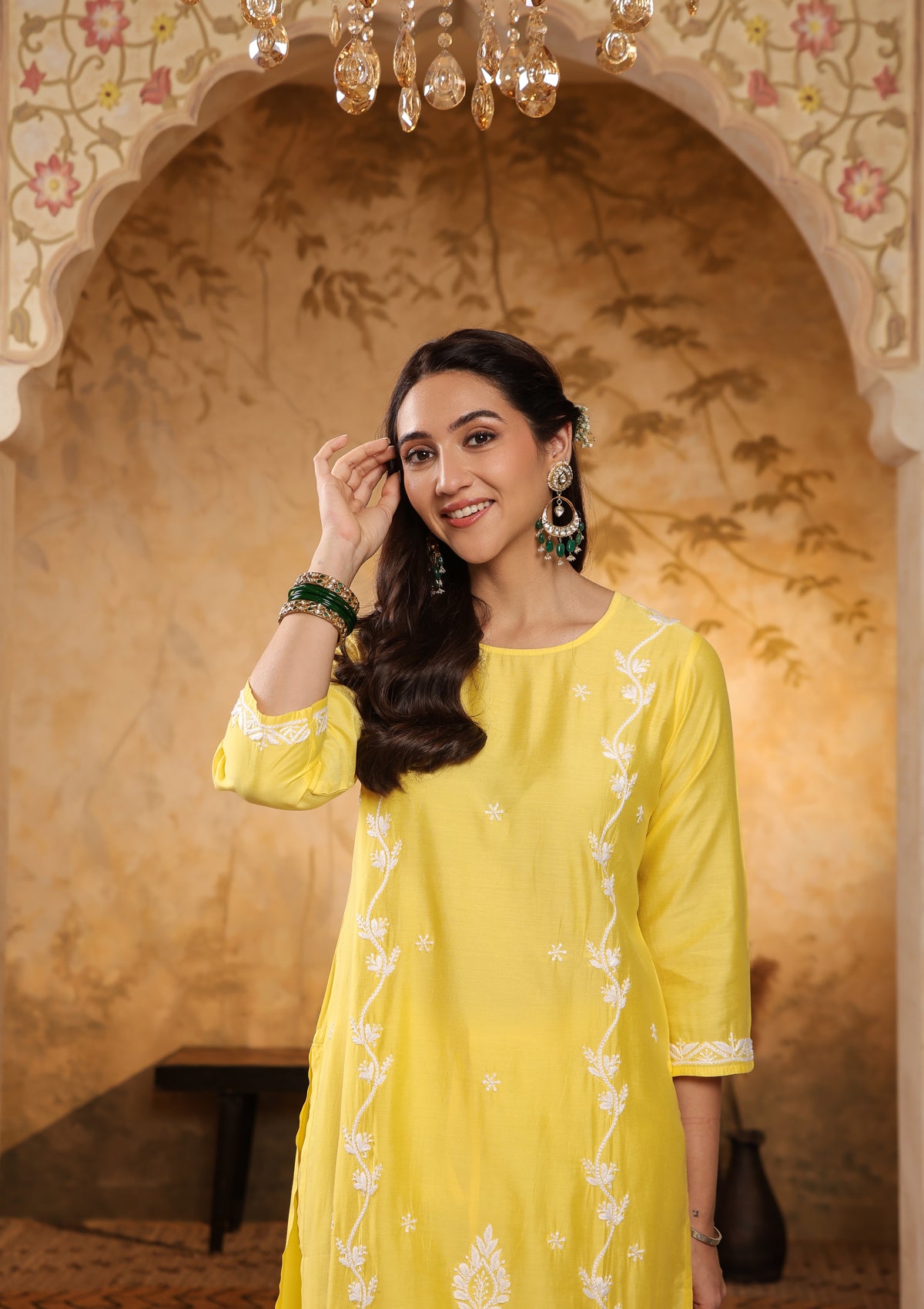 House-of-chikankari-Chanderi-Chikankari-Solid-Womens-2-PC-Long-Kurta-Set-Yellow_4.jpg