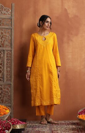Jaam Silk  Solid Women's 2 PC Long Kurta Set - Yellow