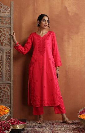 Jaam Silk  Solid Women's 2 PC Long Kurta Set - Pink