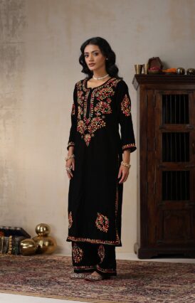 Velvet  Solid Women's 2 PC Long Kurta Set - Black
