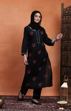 Cotton  Solid Women's 2PC Long Kurta Set  - Black