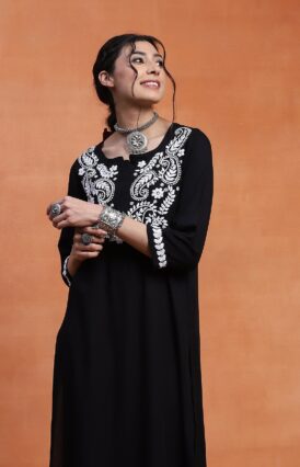 Rubaab  Rayon Straight Kurta Set - Black