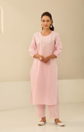 Cotton  Solid Women's 2 PC Long Kurta Set - Pink