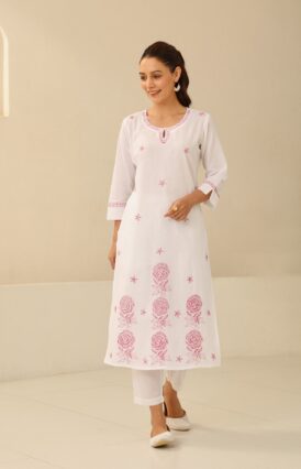 Cotton  Solid Women's 2 PC Long Kurta Set - White