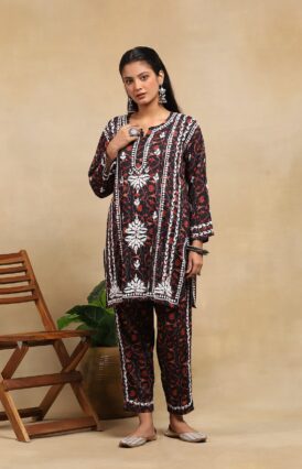 Cotton  Printed Women's 2PC Short Kurta Set - Black