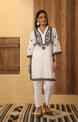 Cotton  Solid Women's 2 PC Short Kurta Set - White