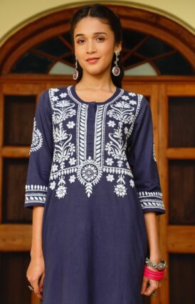 Soha  Cotton Straight Kurta Set - Navy Blue
