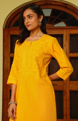 Soha  Cotton Straight Kurta Set - Yellow