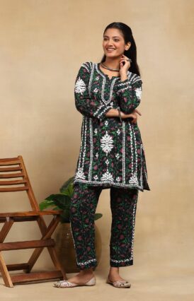 Cotton  Printed Women's 2PC Short Kurta Set - Dark Green