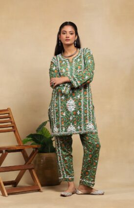 Cotton  Printed Women's 2PC Short Kurta Set - Green