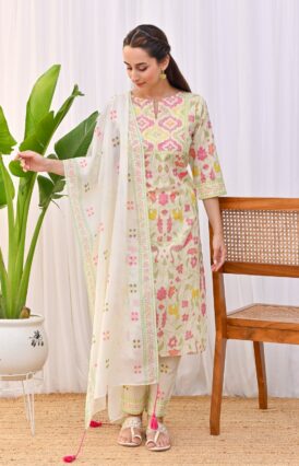 Lemon Yellow Ikat Inspired Salwar Kurta Set with Dupatta