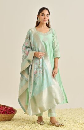 Mint Festive Anarkali Set with Brocade Dupatta