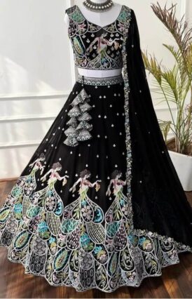 Black color Sequence Thread Embroidery work Designer Lehenga Choli for Wedding Function