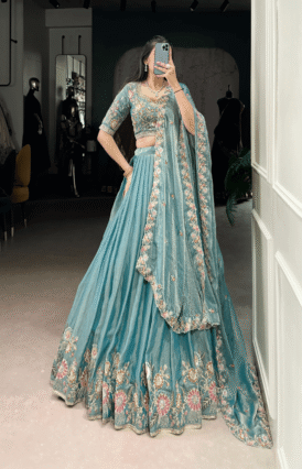Tilton Festive Special Zari Shimmer Thread Embroidered Lehenga Choli With Dupatta