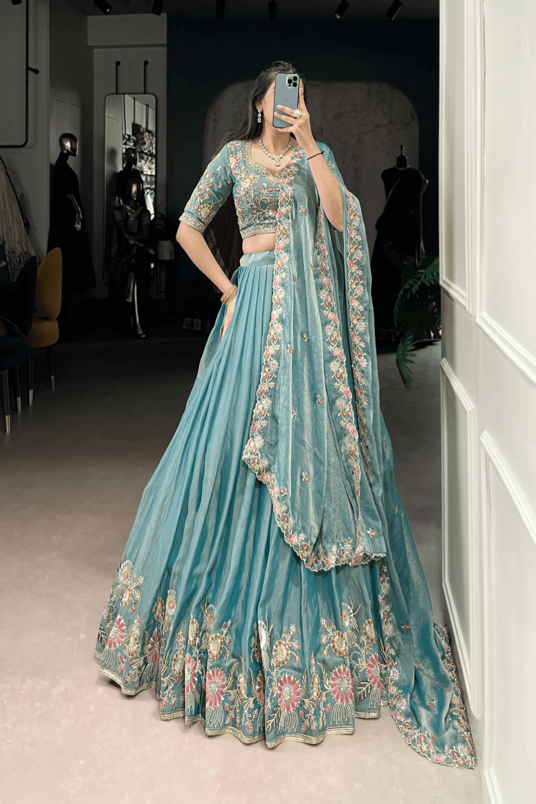 1450SBLMAIN1 (1) (1) Tilton Festive Special Zari Shimmer Thread Embroidered Lehenga Choli With Dupatta