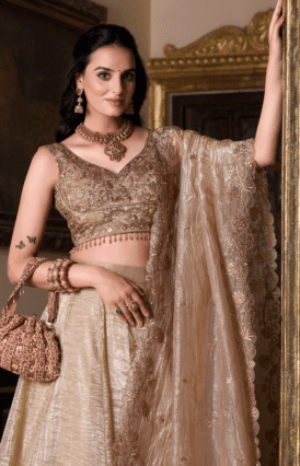 Gold Crush Fabric Lehenga Choli with Dupatta
