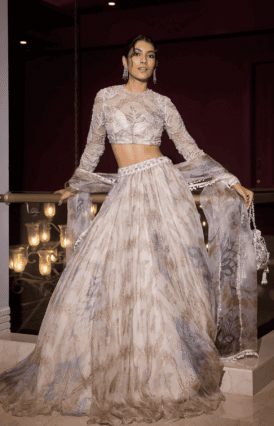 Rose Organza Sana Hand-Embroidered Floral Lehenga Set
