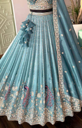 Sky blue color Bids Embroidery work Designer Lehenga Choli