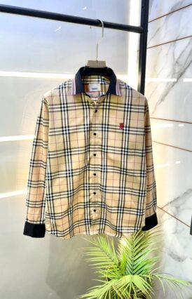 Burberr y Checks Embroidery Logo Beige Premium Shirt With Brand Box Packing And Carry Bag