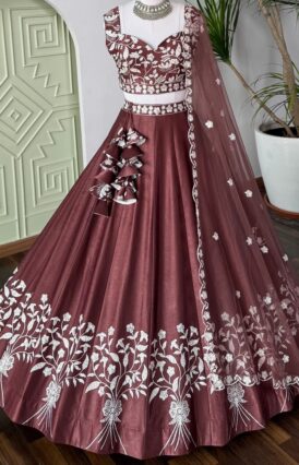 Brown color Designer Sequence Embroidery work Lehenga choli