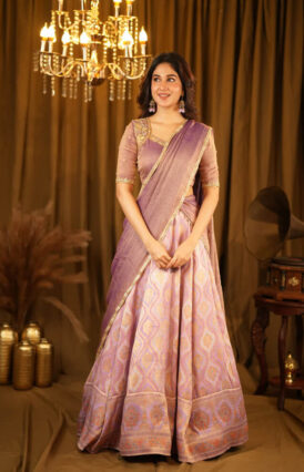 Lavender Silk Lehenga Choli with Zari Weaving & Elegant Dupatta