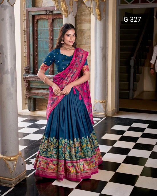 Party_Ready_Tasar_Silk_Lehenga_with_Printed_Foil_Design